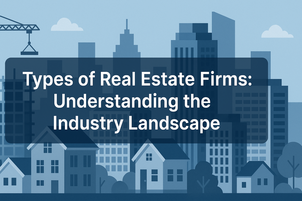 Illustration showing different types of real estate firms in India including residential, commercial, and industrial developers